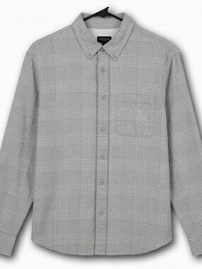 Size Medium Mens - Club Monaco - Slim Tonal Plaid Shirt - Grey and White